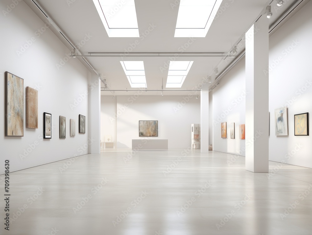 Empty White Room With Paintings on Walls, Minimalistic Interior Design Art Gallery