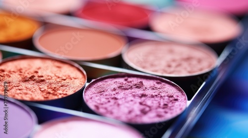Closeup of a crueltyfree and vegan makeup palette with vibrant shades.