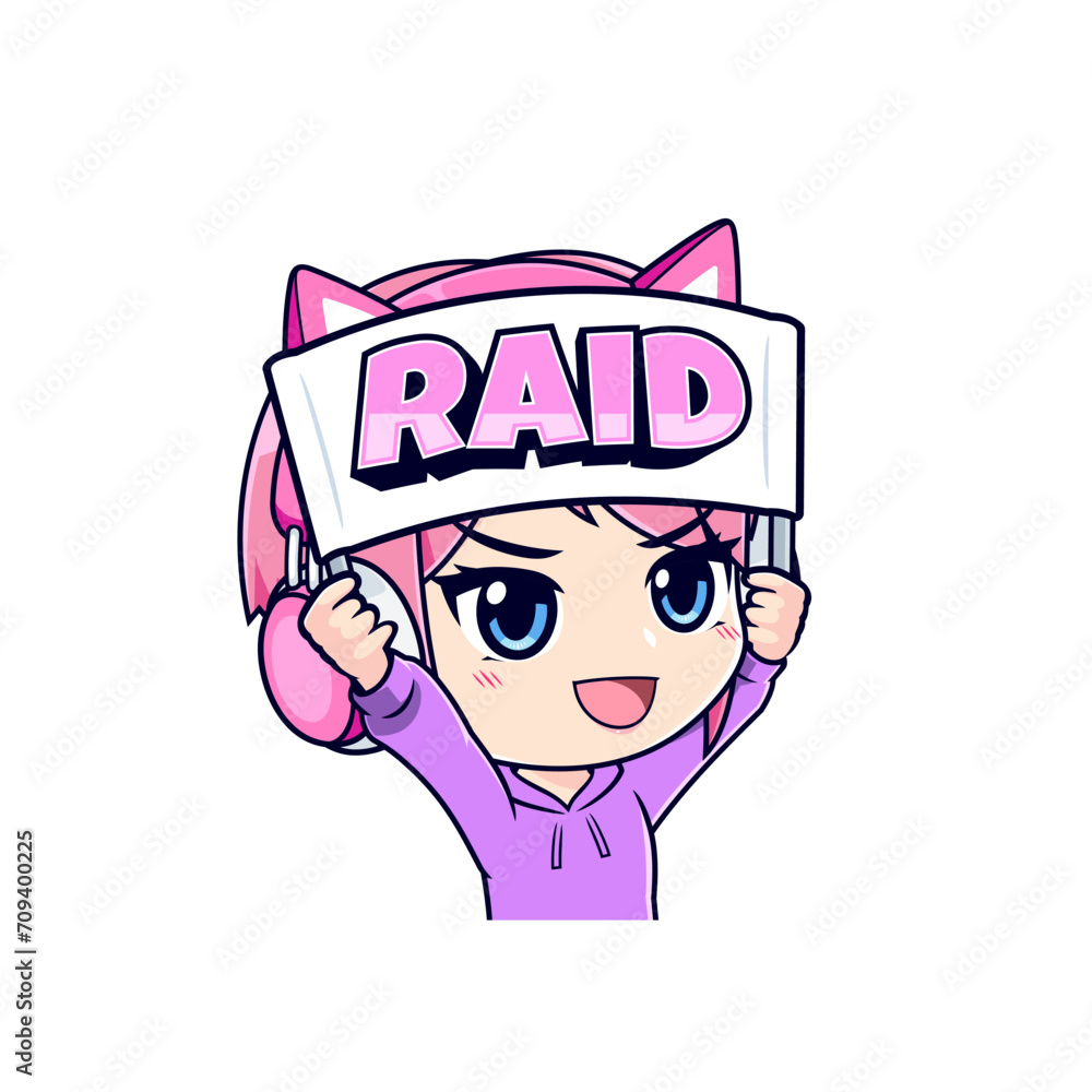 Gamer girl holding banner cartoon sticker mascot logo vector Gamer girl holding banner cartoon sticker mascot logo vector