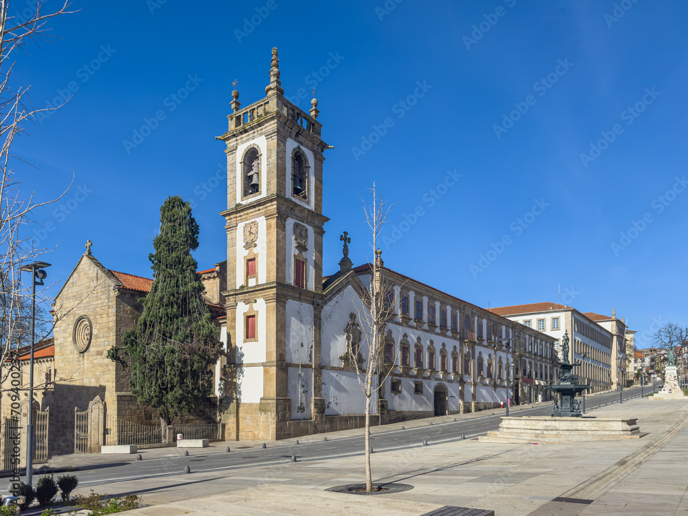 Facade of the Vila Real Se Cathedral at autumn, also known as the Church of Sao Domingos, North of Portugal