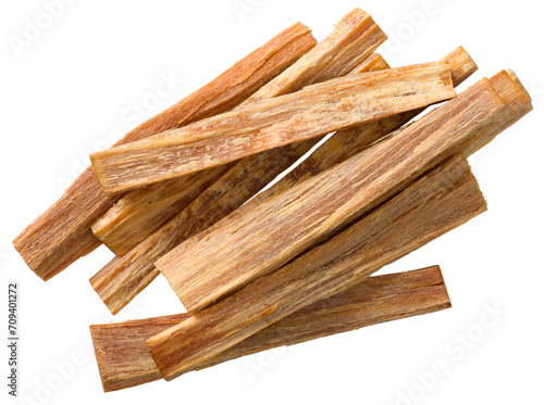 Cedar wood sticks isolated on white background, top view.