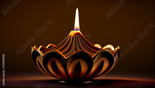 Diwali diya or oil lamp isolated, festival of lights, close up white background, Ai generated image photo