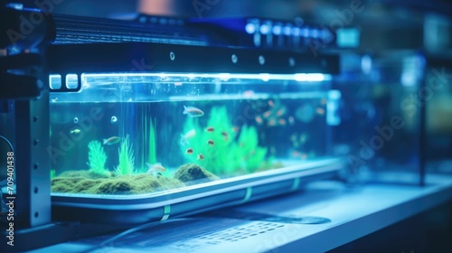 Closeup of a UV light on an automated aquarium cleaner for controlling algae growth.