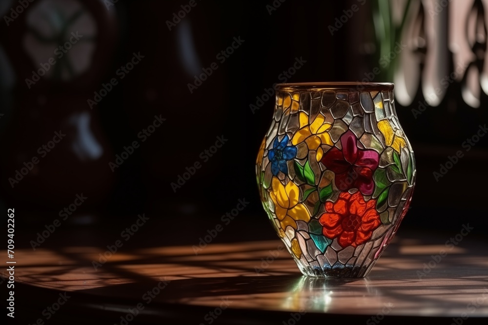 Stained glass vase. Generative AI Stained glass vase. Generative AI