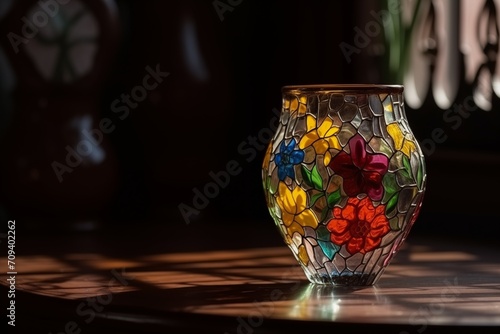 Stained glass vase. Generative AI