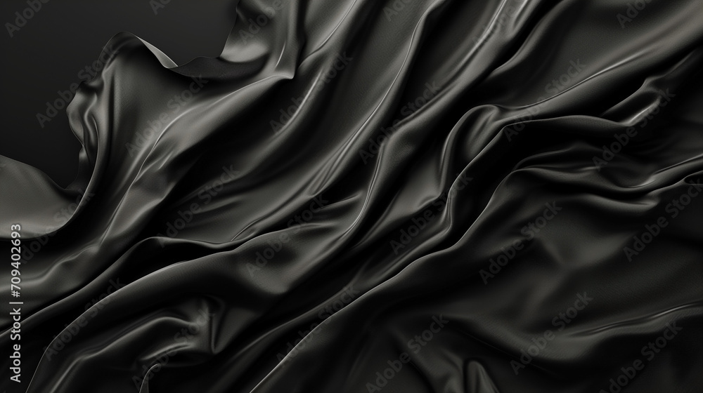 Fototapeta premium Black satin or silk wavy abstract background with blank space for advertising.