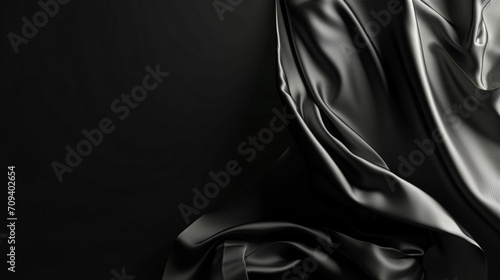 Black satin or silk wavy abstract background with blank space for advertising.
