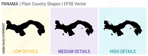 Panama - plain country shape. Low, medium and high detailed maps of Panama. EPS8 Vector illustration.