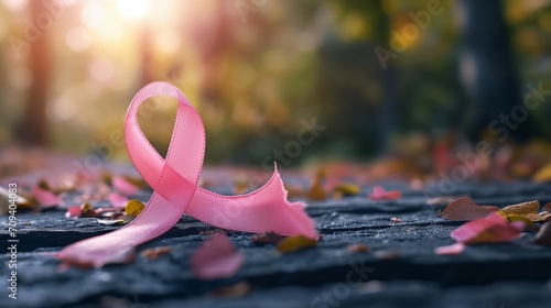a pink ribbon on a table