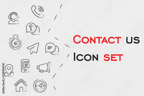 Contact us icon set, doodle contact us