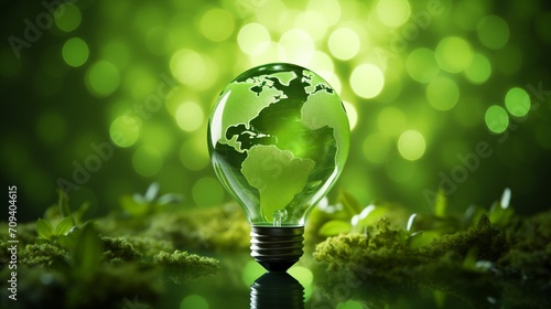 Green energy concept  world map on light bulb symbolizing renewable energy with copy space