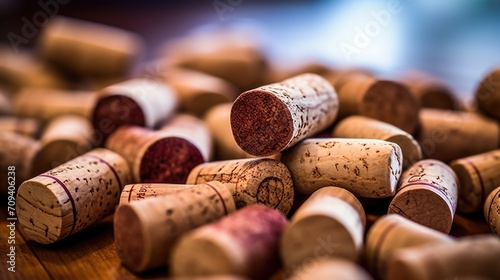 Closeup of a pile of used wine corks that will soon become a decorative cork board.