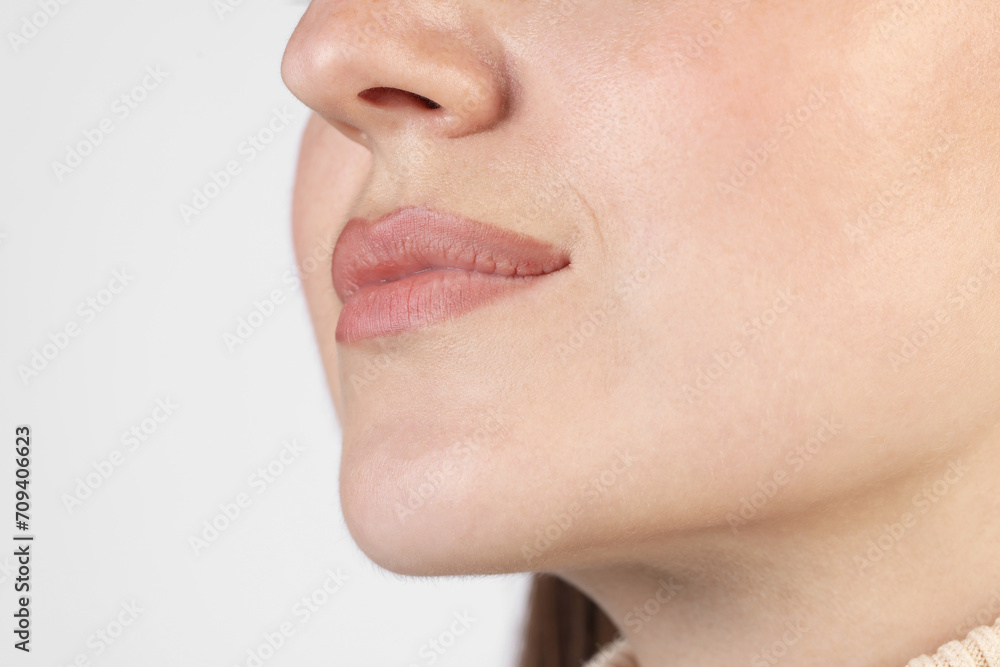 Obraz premium Woman with dry skin on white background, closeup view