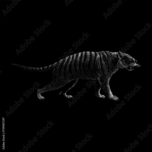 Thylacoleo carnifex hand drawing vector isolated on black background.