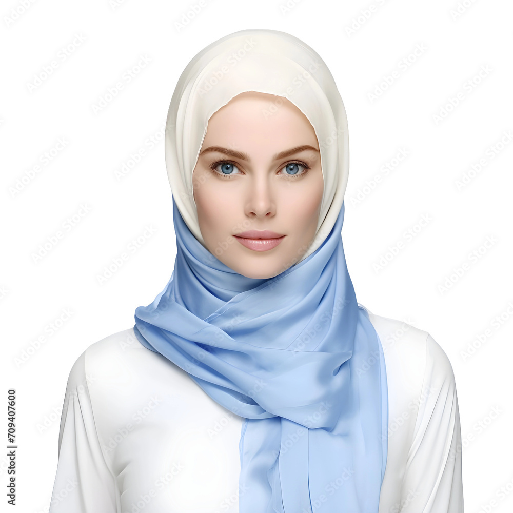 Hijabi scarf Muslim lady isolated on a transparent background Hijabi scarf Muslim lady isolated on a transparent background