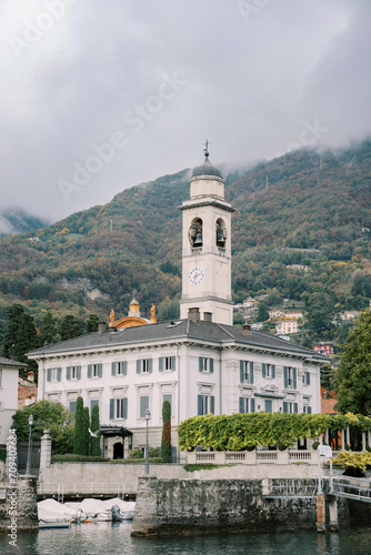 Bell tower near an old villa on the shores of Lake Como. Cernobbio  Italy