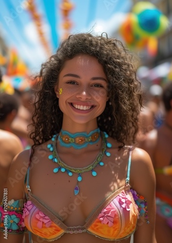 People having fun at carnival. Carnival, revelry. Fun, joy, moments of relaxation and revelry. Cheerful and happy people. Generative AI. © Gil Macedo