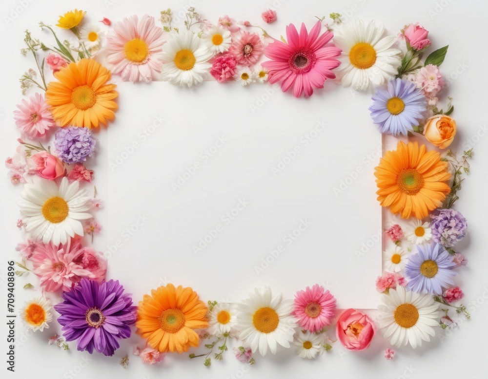 Greeting card template for wedding, mother's day or women's day. Spring composition with copy space. Banner with flowers on a white background. Flat style Greeting card template for wedding, mother's day or women's day. Spring composition with copy space. Banner with flowers on a white background. Flat style
