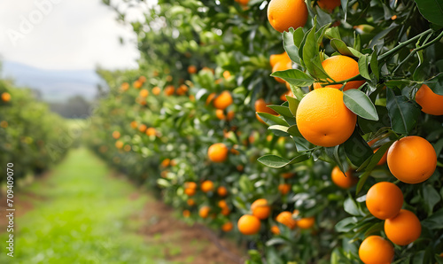 an orange grove with lots of oranges growing on the trees, Generative AI photo