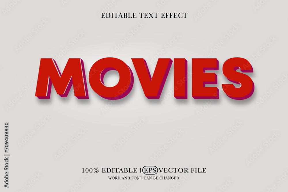 Movies text, 3D red movie style with editable font effect