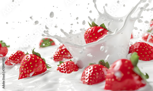 milk or yogurt splash with strawberries, Generative AI