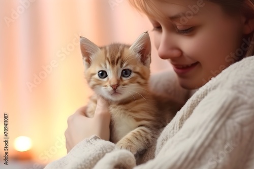 猫と触れ合う女性