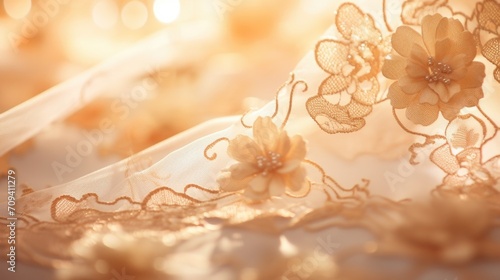 Closeup of delicate lace with intricate floral patterns.