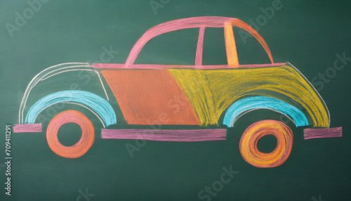 Blackboard  chalk drawings of cars  colorful  graffiti  close-up