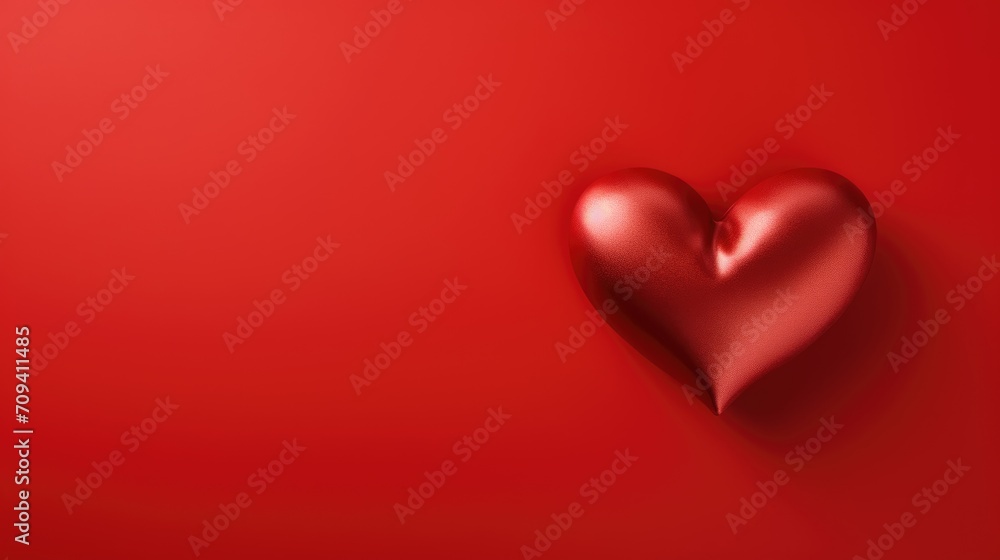 Red glossy Heart Shape on red background. Valentines day background.