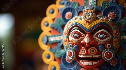 Closeup of an intricately designed cultural mask, representing the diverse beliefs and traditions of different cultures. © Justlight