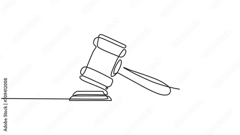 Continuous one line animation. Hand drawn animated motion graphic element of judge's gavel. concept of court, lawyer, relating to the law of justice. 4k videos Continuous one line animation. Hand drawn animated motion graphic element of judge's gavel. concept of court, lawyer, relating to the law of justice. 4k videos