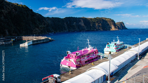 伊豆大島の冬　岡田港とジェットフォイル