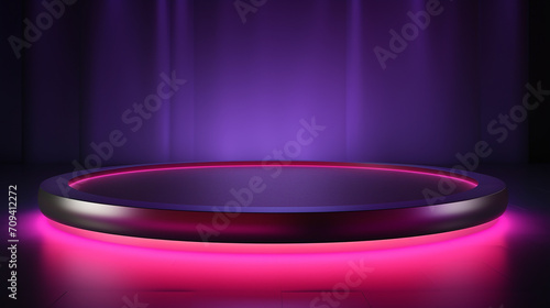 background of empty dark podium with pink and purple