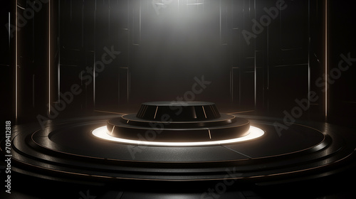 black futuristic dark podium with light and reflection background