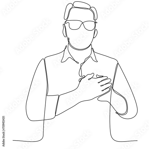 Continuous line drawing of old man having heart attack isolated on white background vector illustration