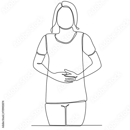 continuous line of a woman suffering from colic having health problems
