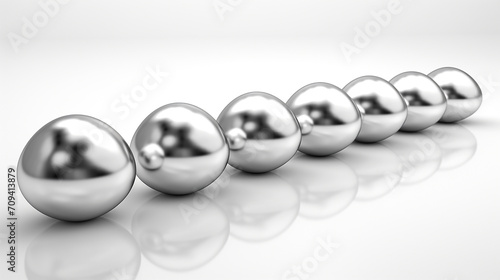 row of silver eggs on white background. business and easter concept