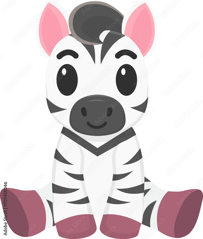 Cute zebra sitting facing forward