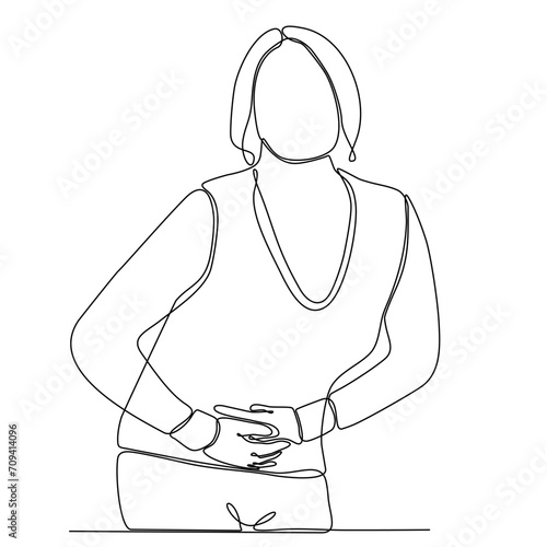 continuous line of a woman suffering from colic having health problems