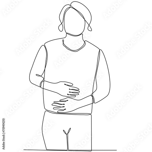 continuous line of a woman suffering from colic having health problems