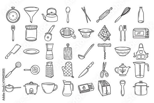 kitchen utensils hand drawn icon vector photo