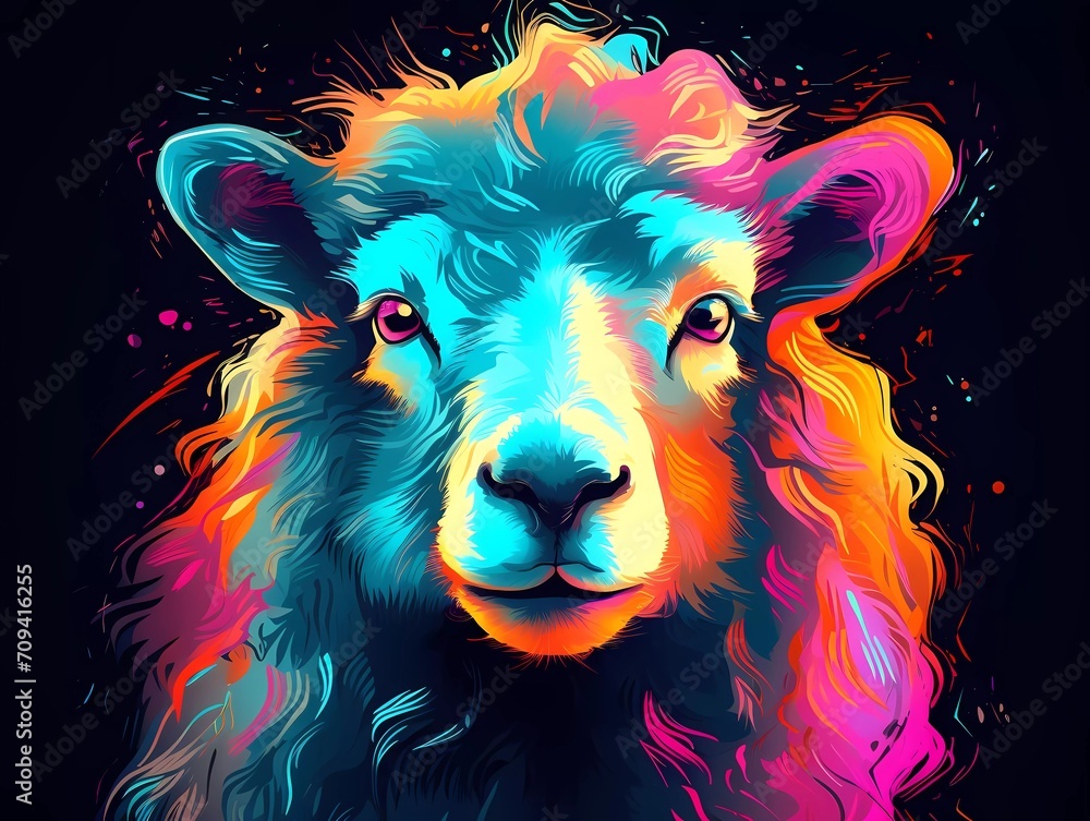 sheep illustration in abstract, rainbow ultra-bright neon artistic portrait graphic highlighter lines on minimalist background. generative ai sheep illustration in abstract, rainbow ultra-bright neon artistic portrait graphic highlighter lines on minimalist background. generative ai