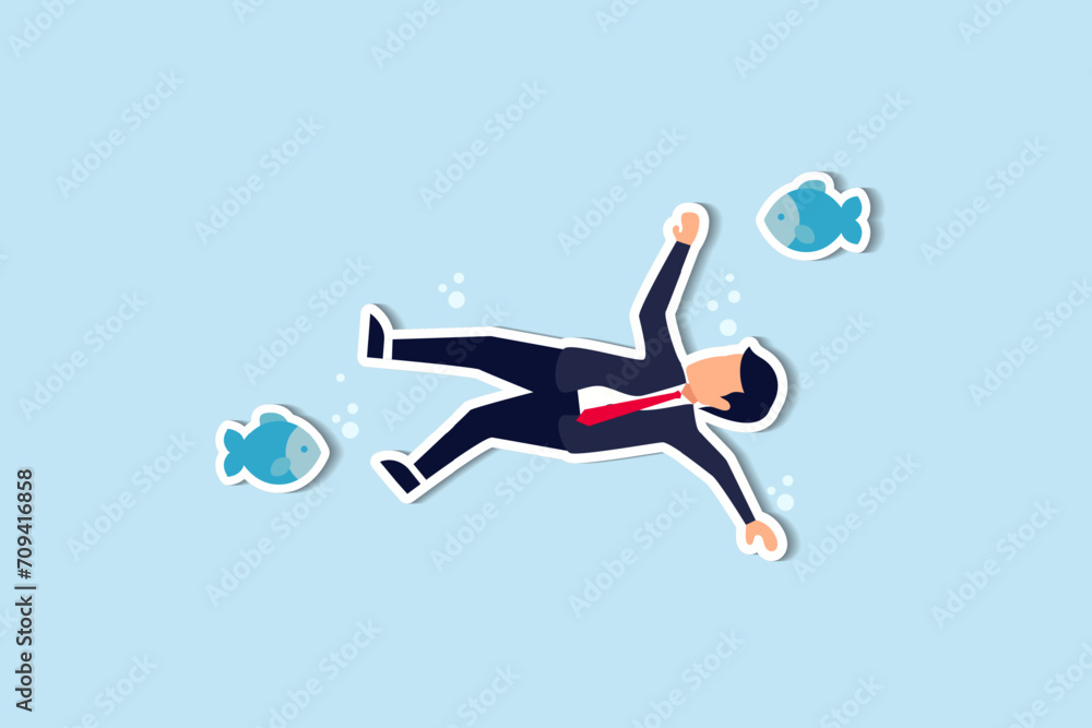 Business failure, financial debt problem and bankruptcy, career struggle or unemployment concept, helpless businessman drowning or sinking into the bottom of ocean. Business failure, financial debt problem and bankruptcy, career struggle or unemployment concept, helpless businessman drowning or sinking into the bottom of ocean.