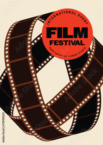 Movie and film festival poster template design background modern vintage retro style with filmstrip