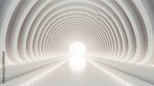 abstract background with symmetric white shining tunnel 3d illustration