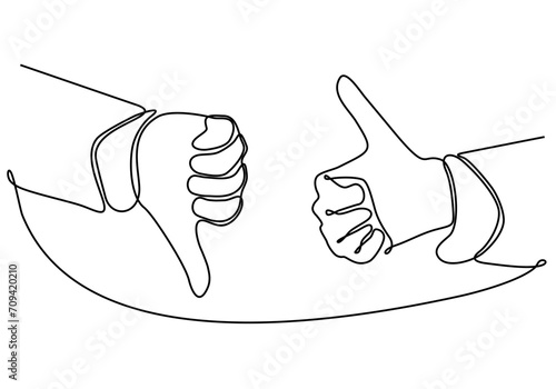 continuous line drawing thumbs up thumbs down vector illustration