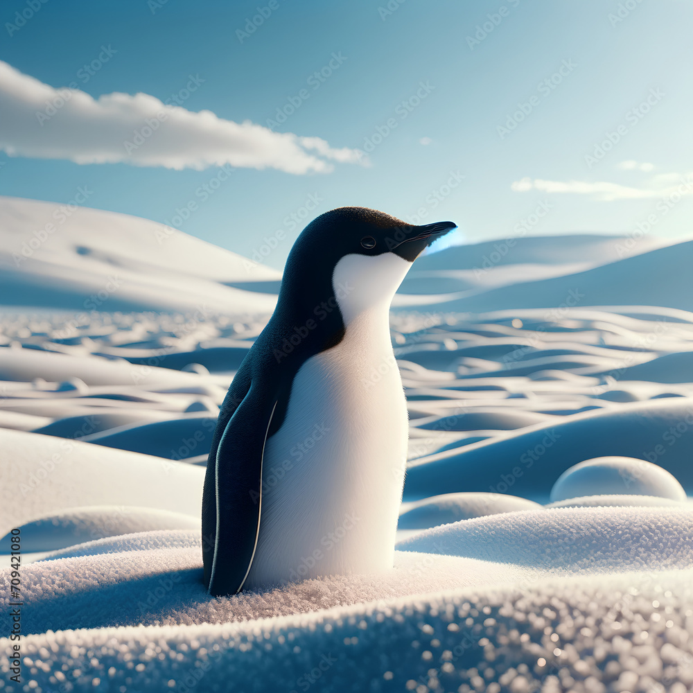 Obraz premium Penguin in polar regions on snow.