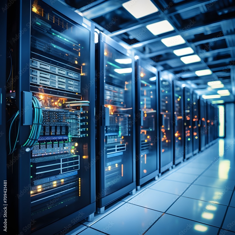 Data center with a row of Server Racks - Generative AI Data center with a row of Server Racks - Generative AI