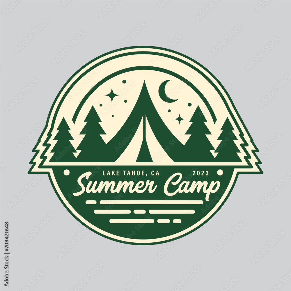 Summer camp logo vector design concept - obrazy, fototapety, plakaty 