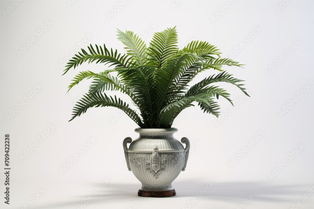cycas in the pottery urn with white background